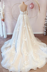 V-Neck Sleeveless Lace Wedding Dress Online-27dress